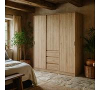 Wyld Haus Budapest 3-Door Sliding Wardrobe In Natural Oak Effect With 3 Drawers