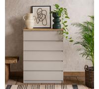 Wyld Haus Budapest 5-Drawer Chest Cream Cashmere Finish With Natural Oak-Effect Top