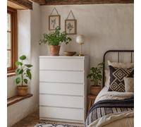 Wyld Haus Budapest 5-Drawer White Wooden Storage Chest, Gloss Finish, 1113mm H