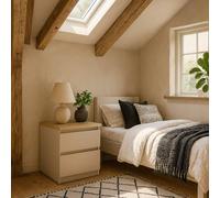 Wyld Haus Budapest Bedside Table Cashmere Cream Natural Oak Effect 2 Drawers Wyld Haus Natural