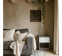 Wyld Haus Budapest Bedside Table Concrete-Effect & White Gloss, 1 Drawer 1 Shelf, L 40.4 X D 40 X H 49.5 Cm