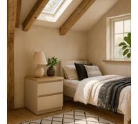 Wyld Haus Budapest Bedside Table In Cream With Natural Oak Effect, 2 Drawers
