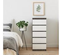 Wyld Haus Budapest Concrete-Effect Narrow Chest Of Drawers, 5-Drawer White Gloss