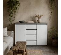 Wyld Haus Budapest Concrete-Effect Sideboard In White Gloss 4 Drawers 2 Doors