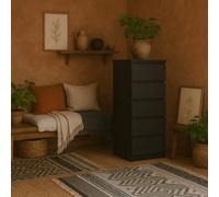 Wyld Haus Budapest Matt Black Narrow 5-Drawer Tall Chest Of Drawers