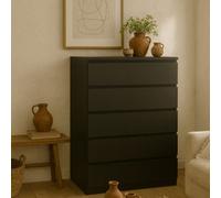 Wyld Haus Budapest Matt Black Tall Chest Of Drawers With 5 Smooth-Glide Drawers