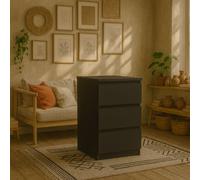 Wyld Haus Budapest Matt Black Wooden Bedside Table 3 Drawers