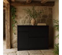 Wyld Haus Budapest Matt Black Wooden Shoe Cabinet 3 Doors 1 Drawer
