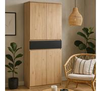 Wyld Haus Budapest Shoe Cabinet Natural Oak Effect With Black Fronts 4 Doors 1 Drawer