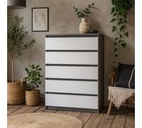 Wyld Haus Budapest Tall Chest Of 5 Drawers Concrete Effect & White Gloss
