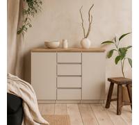 Wyld Haus Budapest Taupe And Natural Oak Effect Sideboard 2 Doors 4 Drawers