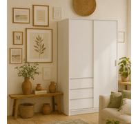 Wyld Haus Budapest White Oak-Style Sliding Wardrobe 2 Doors 3 Drawers