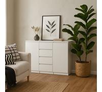Wyld Haus Budapest White Wooden Sideboard - 2 Doors 4 Drawers Gloss Finish