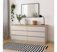 Wyld Haus Budapest Wide 6-Drawer Chest - Cream & Natural Oak Effect