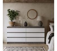 Wyld Haus Budapest Wide Chest - Concrete Effect & White Gloss, 6 Drawers