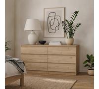 Wyld Haus Budapest Wide Chest Of Drawers In Natural Oak Effect, 6 Drawers