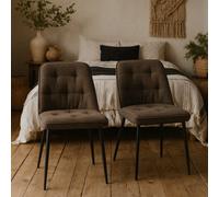 Wyld Haus Buttonfern Set Of 2 Taupe Bou iamond-Tufted Dining Chairs With Black Steel Legs
