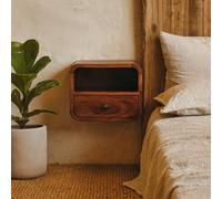 Wyld Haus Cagliari Small Wall Mounted Curved Chestnut Bedside with Shelf in Brown Wyld Haus Brown