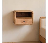 Wyld Haus Cagliari Small Wall Mounted Curved Mango Wood Bedside Table With Shelf