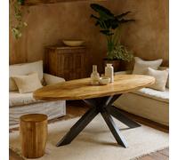 Wyld Haus California Solid Mango Wood Oval Dining Table 6 Seater, Black Metal Legs