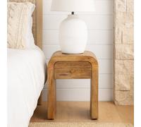 Wyld Haus Chioggia Mango Wood Bedside Table - Curved Edges, Brass Knob, Oak Finish