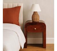 Wyld Haus Chioggia Mango Wood Bedside Table With Curved Edges, Chestnut Finish