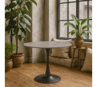 Wyld Haus Cloverfern Grey Ceramic Round Dining Table With Black Metal Base