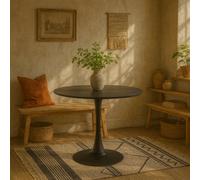 Wyld Haus Cloverfern Round Dining Table Matt Black Ceramic Top, Curved Steel Base, Seats 4