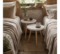 Wyld Haus Coma Paba Set Of 2 Round Coffee Tables - White Tray Tops With Carved Floral Detail And Solid Pine Legs