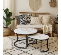 Wyld Haus Copenhagen Marble-Effect Nesting Coffee Table Set With Black Metal Legs