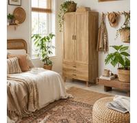 Wyld Haus Corasoro 2-Door Tall Wardrobe Natural Wood-Effect Finish With 2 Drawers And Hanging Rail