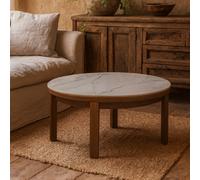 Wyld Haus Cork 90Cm Round Cream Ceramic Coffee Table With Oak Veneer Base