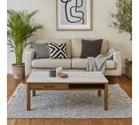 Wyld Haus Cork Rectangular Cream Ceramic Coffee Table With Oak Veneer Base
