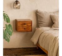 Wyld Haus Cortina (Solis Collection) 2-Drawer Mango Wood Wall-Mounted Bedside Table, Chestnut, 30X25X24 Cm