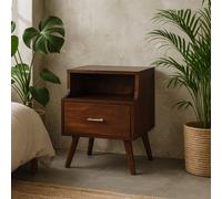 Wyld Haus Cortona Antique Mango Wood Raised Back Bedside Table With T-Bar Drawer And Nordic Legs