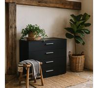 Wyld Haus Daejeon 4-Drawer Black Wooden Chest Of Drawers With Gloss Finish, 802 X 402.5 X 681 mm