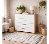 Wyld Haus Daejeon 4-Drawer Chest White Gloss Fronts With Natural Oak Effect Frame