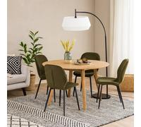 Wyld Haus Debrecen Solid Oak Round Dining Table With 4 Olive Green Corduroy Chairs By