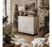 Wyld Haus Dielro White Sideboard Natural Wood Effect Top 2 Drawers Double Door Wyld Haus White