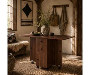 Wyld Haus Difive Raka Distressed Brown Drop Leaf Dining Table With Storage - Seats 6