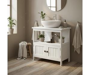 Wyld Haus Dilaco White Fauxdestal Sink Storage Cabinet With Double Doors And Adjustable Shelves