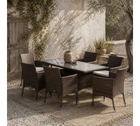 Wyld Haus Dine Rattan 6 Seater Outdoor Dining Set Brown PE Rattan Wyld Haus Brown