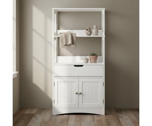 Wyld Haus Disa Rike White Freestanding Storage Cabinet - Shelves, Drawer, Double Doors For Bathroom Or Kitchen