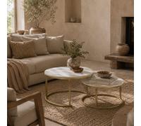 Wyld Haus Dividi Set Of 2 Round Nesting Side Tables - White Tabletops, Gold-Tone Metal Frames, Matt Finish