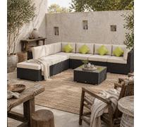 Wyld Haus Dobazi 8-Piece Mixed Brown Rattan Modular Corner Sofa Set With Cushions And Glass Coffee Table