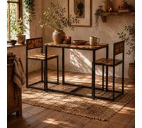 Wyld Haus Doel 3-Piece Rustic Brown Wood-Effect Table And Stool Set - Industrial Style, Compact Dining