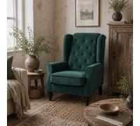 Wyld Haus Dona Green Velvet-Effect Wingback Accent Armchair With Diamond Button Tufting