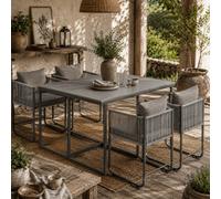 Wyld Haus Donino Rattan 4-Seater Cube Garden Dining Set With Cushions And Wood-Effect Square Table
