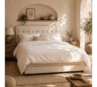 Wyld Haus Double 4FT6 Ottoman Bed Frame with Front Drawer Storage Cream Wyld Haus Cream Double