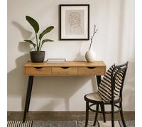 Wyld Haus Dresden Oak-Effect Office Desk, 3 Drawers, Matte Black Legs